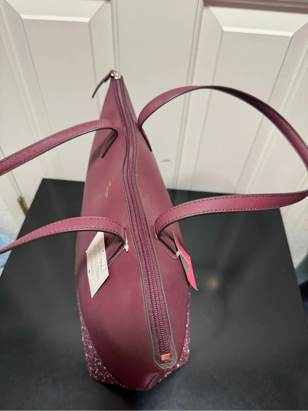 NWT Kate Spade Greta Court Cherrywood Saffiano Leather Glitter Large Tote Bag
